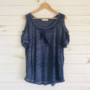 Gold Plus Cold Shoulder Burnout T Shirt Top